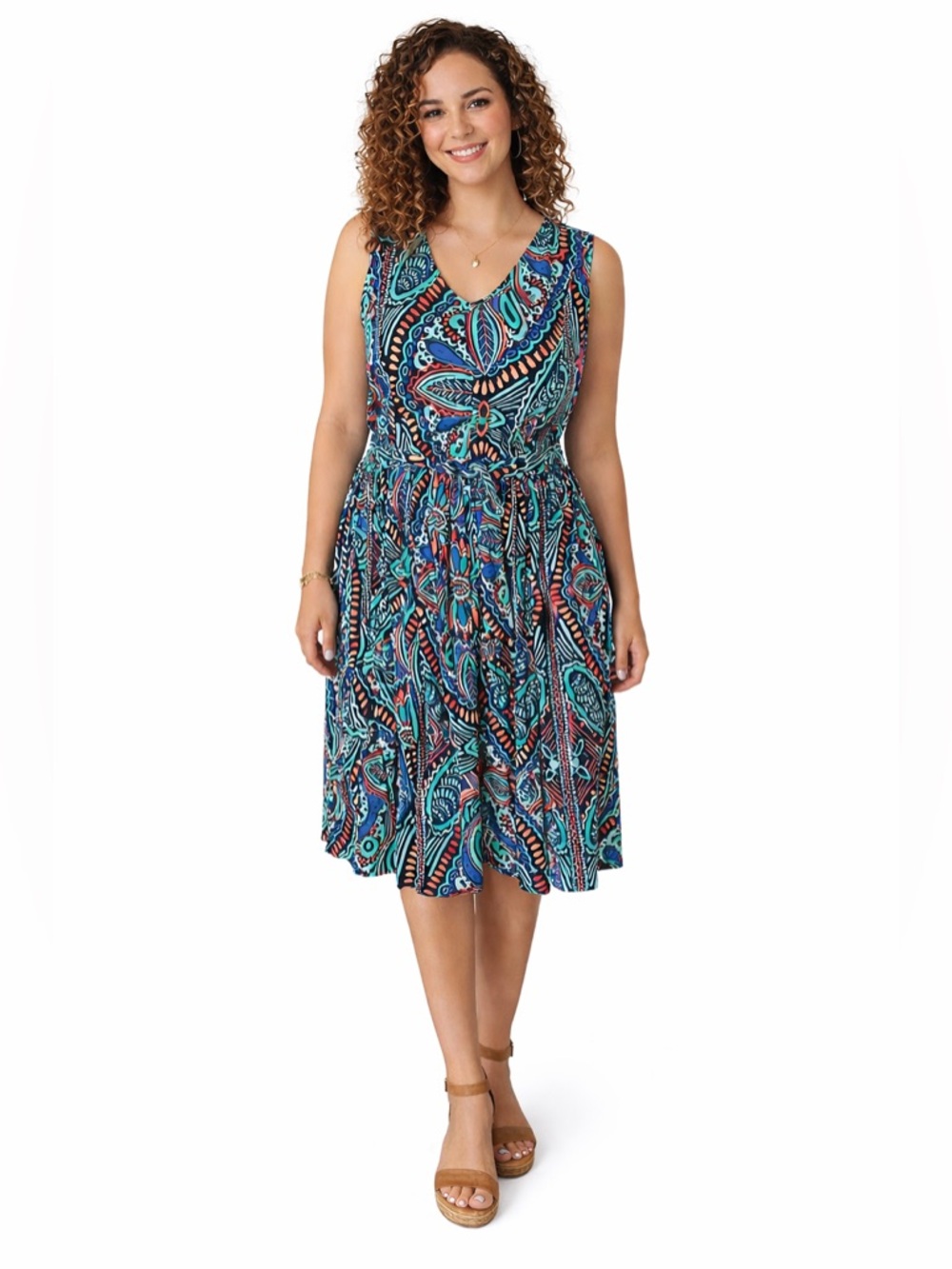 Charter Club Sleeveless V-Neck Paisley Midi Dress Sz 0X